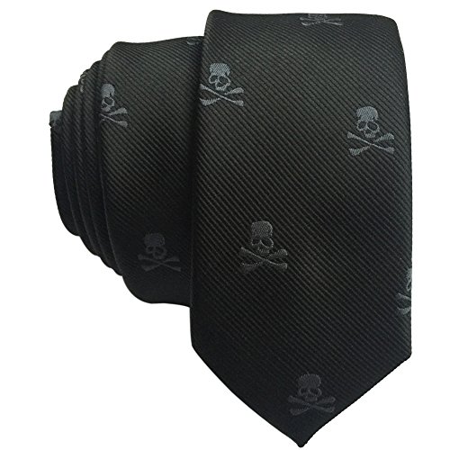 Mens Classic Skinny Tie New Fashion Woven Silk Necktie for Date Wedding Party Dress (Black Skull)