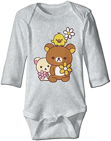 Infant Cute Line Bear Doll Unisex Baby Onesie Jumpsuit Long-sleeve Ash 24 Months