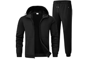 Rdruko Men's Fleece Sweat Track Suit Hooded Winter Warm Up Jogger Workout Athletic Tracksuits Sweatsuits 2 Piece Set