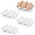 DEAYOU 4-Pack Porcelain Egg Containers - Ceramic 6-Cup Egg Storage Organizer For Kitchen Counter