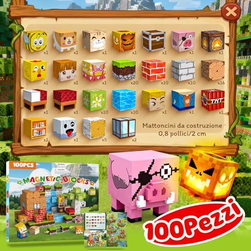 Crifeton Costruzioni Magnetiche per Bambini 100 PCS 2CM 3+ Giochi Cubi Magnetici Blocchi Magnetic Building Blocks Giocattoli Montessori a Partire da 3 4 5 6 7 8 9 10 11 12 Anni Regali di Compleanno