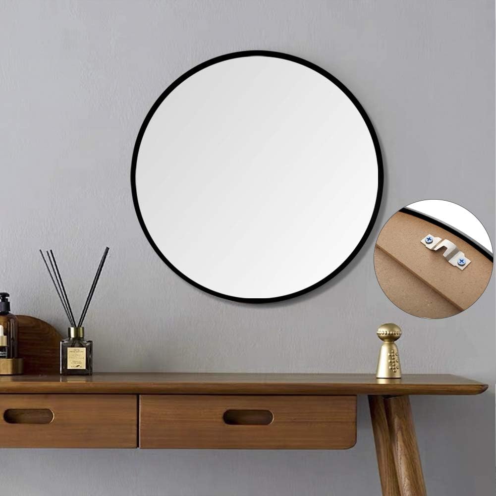 FANYUSHOW Large Simple Round Metal Frame Mirror, 24” Wall-Mounted Mirror for Bedroom, Bathroom, Living Room, Entryway, Vanity Mirror, Black: Furniture & Decor