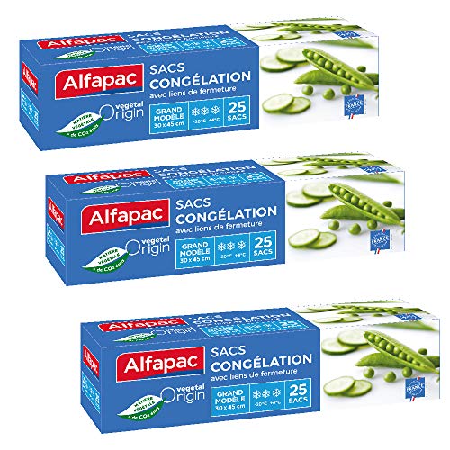 Alfapac - NCV3 - Sac Congélation - 25 Sachets - Grand Modèle - Végétal Origin - Lot de 3