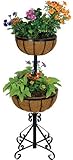Gardman R525 Two Tier Forge Planter with Coco Liners, Black, 14" Long x 14" Wide x 35" High