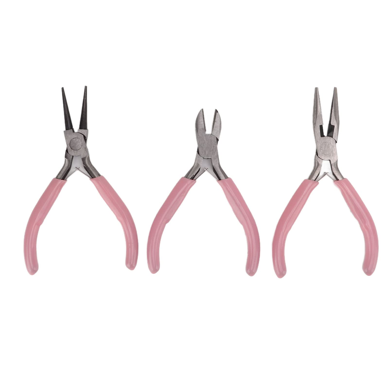 3Pcs Jewelry Pliers, Pink Jewellery Making Tools, Round Needle Diagonal Nose Carbon Steel Sturdy Durable Pliers Set for Jewelry Beading Cutting Wrapping and DIY Craft Supplies