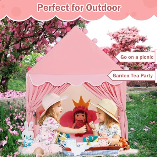 CENXI Kids Play Tent ，with Rug for Girls Large Fairy Playhouse for Kids Princess Castle Tent Gift Toys for Girl Toddler Children Play House (Pink moon)