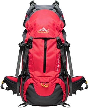 PioneerHiker 45L+5L Hiking Backpack Daypack with Waterproof Rain Cover for Camping Travel Mountaineering Climbing Red
