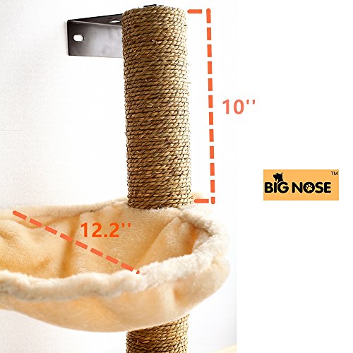 BIG NOSE- Wall Mounted Cat Scratching Post Multi Level Cat Shelves with Solid Wood Steps and Sunny Seat Hammock - Thumbnail 4