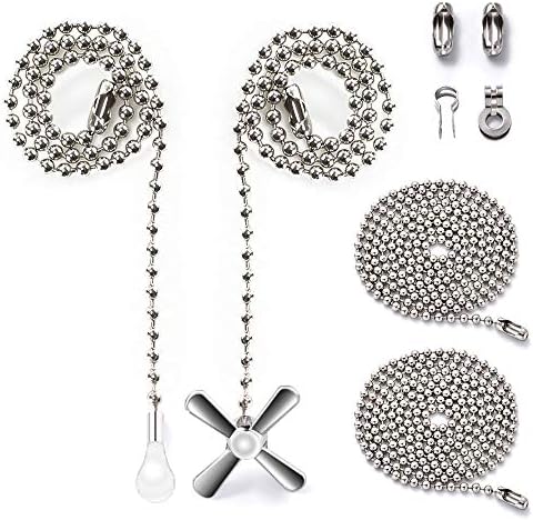 INNKER Ceiling Fan Pull Chain 13.2 inch Metal Pull Chain Extension Fan and Blub Shaped with 35.4 inch Beaded Chain 2 Connectors 2 Pull Loops for Ceiling Lamp, Ceiling Fan