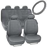 Motor Trend Premium Leatherette Car Seat Covers - Charcoal Gray PU Leather w/Comfort Grip Steering Wheel Cover