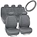 Motor Trend Premium Leatherette Car Seat Covers - Charcoal Gray PU Leather w/ Comfort Grip Steering Wheel Cover