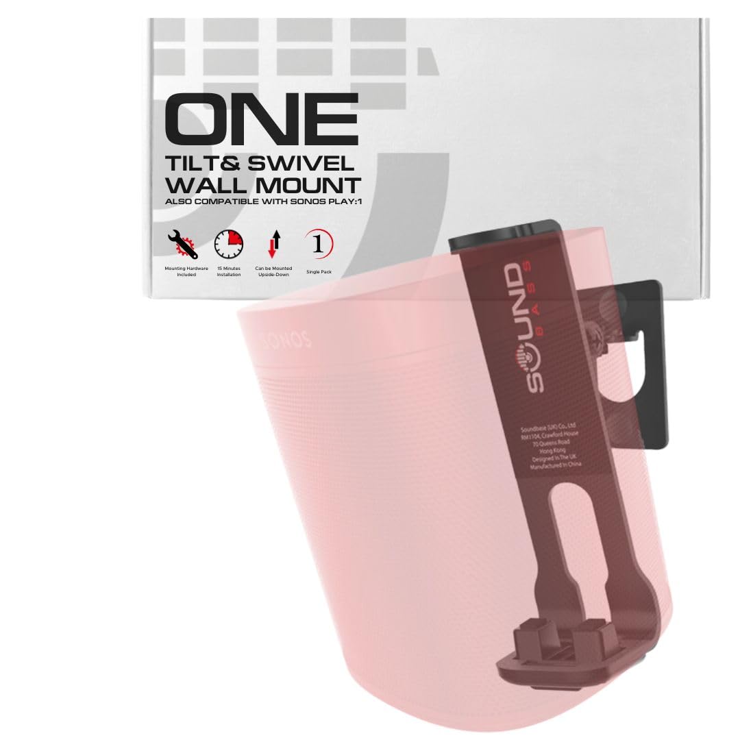 Sound Bass One Wall Mount Bracket, Black, Single, Tilt & Swivel, Compatible with Sonos ONE, Gen 2, ONESL & Play:1