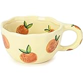 Koythin Ceramic Coffee Mug, Cute Floral Fruit Cup, Couple Mugs 8.5 oz/250 ml for Latte Tea Milk, Suitable for Mom on Mother's Day (Vitality Orange)