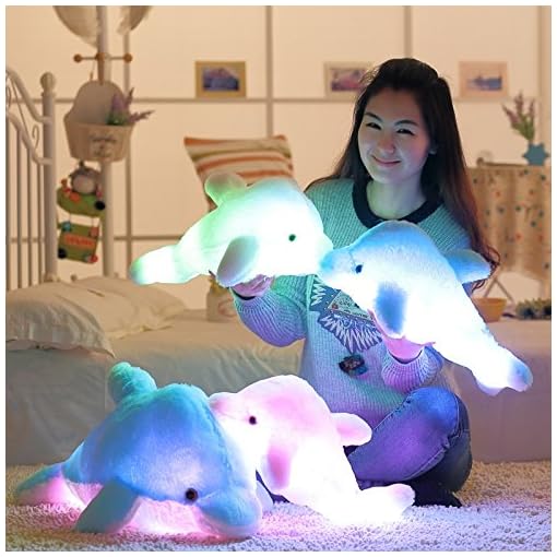 18" Supper Cute Sea Animal Little Stuffed Toys, Sparkling Dolphin Plush Toy with Mix Color Changing LED Light (Pink, 45cm)