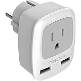 Germany France Travel Power Adapter, TESSAN Schuko European Plug with 2 USB, Type E F Outlet Adaptor Charger for US to Europe