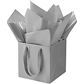 LFCXHTY 10 Pack Square Gift Bags with Tissue Paper Solid Small Silver Gift Bags with Handles for Party Favor Bag (8x8x8 In, Silver)