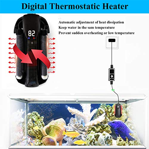 Smart Submersible Aquarium Heater, 200W Mini Fish Tank Heaters with Digital LED Temperature Display& Suction Cup -External Safety Temperature Regulator for 10-50 Gallon Fish/Turtle Tank