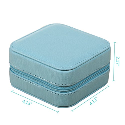 PUSU Small Portable PU Leather Jewelry Box Display Organizer Travel Storage Case for Rings Earrings Necklace (Blue)