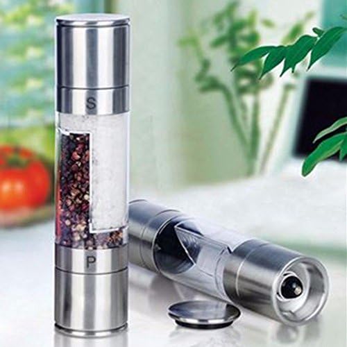 SWARG Salt and Pepper Grinder 2-in-1 Set, Stainless Steel Salt Grinder, Ceramic Grinder, Dual Salt Mill & Pepper Mill, Salt Pepper Grinder Set