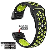 YOOSIDE for Fenix 5/Forerunner 935 Watch Band, 22mm Silicone Sport Quick Fit Easy Release Sweatproof Strap Band for Garmin Fenix 5/5 Plus/Forerunner 935/Quatix 5/Instinct(Black-Green)