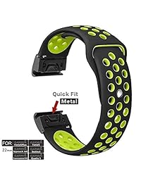 YOOSIDE for Fenix 5 Forerunner 935 Watch Band, 22mm Silicone Sport Quick Fit Easy Release Sweatproof Strap Band for Garmin Fenix 5 5 Plus Forerunner 935 Quatix 5 Instinct(Black Green)