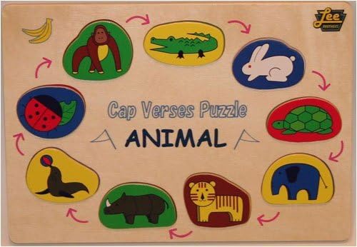 Lee Brothers Toys Caps Verses Wooden Puzzle Animals, Last Letter of Each Word Is the First of the Next, Educational by Lee Brothers Toys