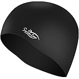 TURATA Swim Cap Silicone Professional Waterproof No-Slip High Elastic Hair Cap Hat Fit Adults,Kids,Women,Men for Swimming Black & Blue