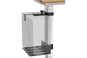 COJEWE Under Desk PC Mount - No Drilling Heavy Duty 40 lbs Capacity, Adjustable Height and Width Clamp-on Desk Leg PC Mount for Standing Desks (Fits 75mm×45mm Legs), with Non-Slip Pads, Black