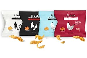 Flock Keto Chicken Skin Chips | 4 Flavors Variety Pack | Low Carb, High Protein, Sugar Free, Gluten Free Fried Chicken Skins | Chicken Chips for People | (1oz) 8-Pack Crispy Chicken Flock Chips