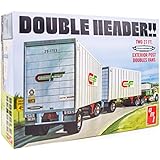 AMT Double Header Tandem Van Trailers - 1/25 Scale Model Trailer Kit - 2 Buildable Haulers for Kids and Adults