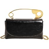 Women's Unique Safety Pin Crossbody Purse Leather Clutch Bag With Gold Handles Chain