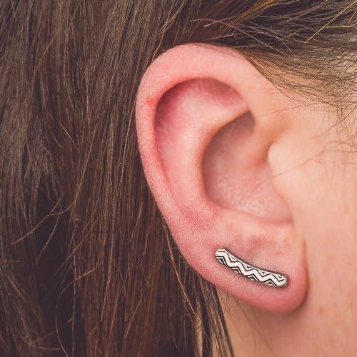 Melanie Golden Artisan JewelryMelanie Golden Artisan Jewelry Ear Climbers in 925 Sterling Silver for Women and Girls (Chevron)
