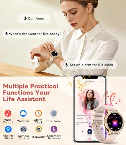 Women's Smart Watch with Diamonds, 1.32 Inch Smartwatch Women with Bluetooth Calls, Heart Rate/Sleep Monitor, 500 + Dials, IP68, 110+ Sports Modes for Android and iOS, Rose Gold