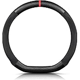 Leather Car Steering Wheel Cover, Non-Slip Car Wheel Cover Non Slip Car Wheel Cover Protector Breathable Microfiber Leather Universal Fit For Most Cars Black Red - Foto 10