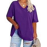 Women's Plus Size V Neck T Shirts Summer Half Sleeve Tees Casual Loose Fit Cotton Tunic Tops