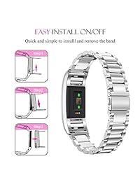 Oitom - Correa de repuesto de acero inoxidable compatible con Fitbit Charge 2