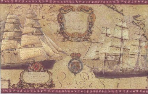 Red Cream Vintage Boats Wallpaper Border