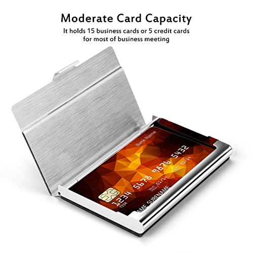 Business Card Holder Case, AHGXG Professional Slim Name Card Case Credit Card ID Holder/Case PU Leather&Stainless Steel Metal Wallets For Men&Women, Keep 20 Business Cards, Black - Thumbnail 4