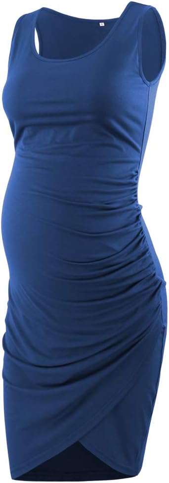 Ecavus Women's Maternity Mama Sleeveless Tulip Dress Wrap Hem Ruched Casual Fitted Sheath Dress