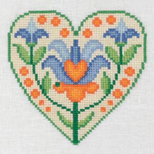 My Cross Stitch Folk Art Mini Kits, Lily Heart, 4.5"x4.5"