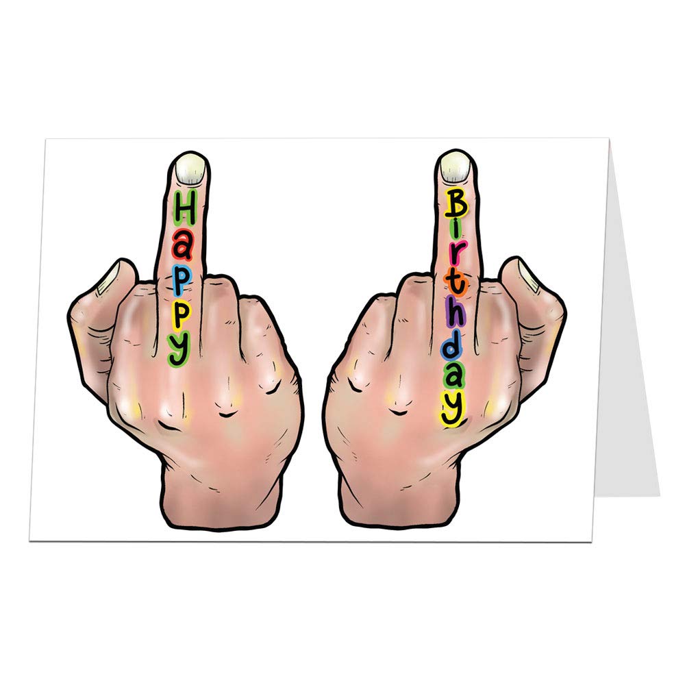 Funny Rude Birthday Card Men Women Two Finger Hand Gesture Design