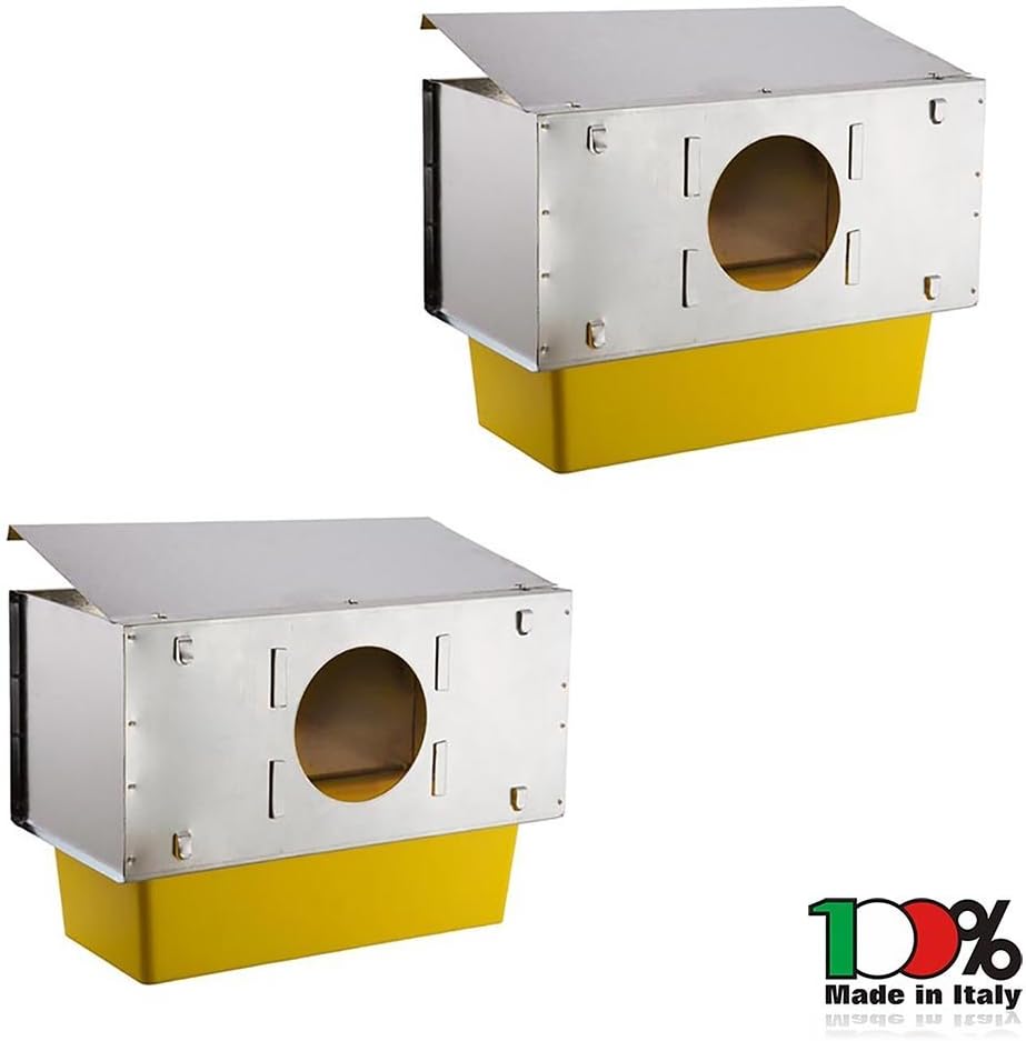 Mistermoby Tramoggia Mangiatoia Per Conigli - 1 Scomparto, Dimensioni 14x12x24 Cm Con Copertura, 2 Pezzi
