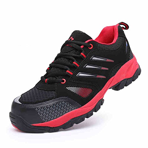 AiChuang unisex steel toe cap shoes industrial&construction shoes puncture proof safety shoes (10, black red)