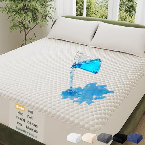 OhGeni 100% Waterproof Mattress Protector,Queen Size Premium Bamboo Soft Thick Pad,3D-Air Fabric