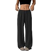 Djeanxa Low Rise Sweatpants for Women Y2K Straight Wide Leg Sweat Pants Drawstring Baggy Lounge Pants with Pockets