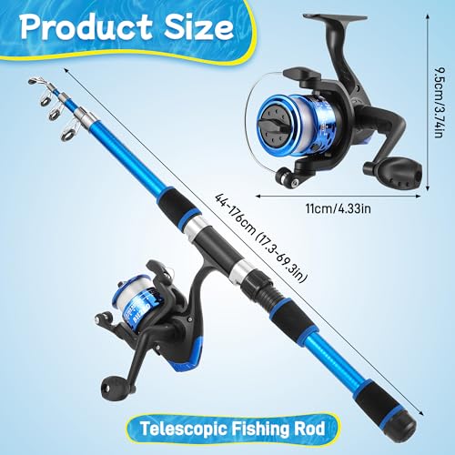 Starvortex Kids Fishing Rod Starter Set Fishing Reel Bait Line Hook Bag Portable Starter Kit Ideal for Beginners Outdoor Toy or Gift