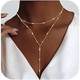 Luxval Lariat Gold Necklace for Women, Dainty Long Necklace 14k Gold Plated/Silver Y-Shaped Pendant Necklaces Trendy Beaded Chain Drop Necklaces Jewelry for Women Gifts