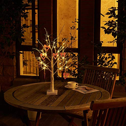 Vanthylit 2FT 24LT Pre-lit White Birch Tree Tabletop Wooden Love Tree Decorative Light for Party Wedding Holiday - Thumbnail 4