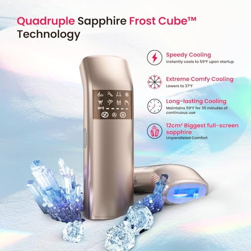 ECOFUN IPL Laser Hair Removal Device, 3-Pulse Light, Sapphire Painless Ice-Cooling Contact Professional Hair Removal Device, Laser Hair Removal for Women and Men,with Smart App(Champagne Gold)