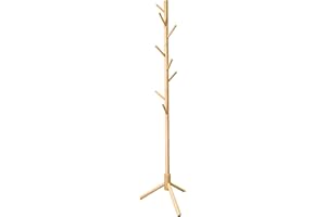 VaeFae Bamboo Coat Rack Stand, Free Standing Hall Tree with 8 Hooks (Natural)